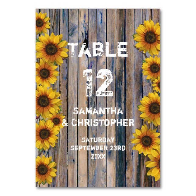 Numéro De Table Mariage floral rustique de tournesol jaune (Par défaut)