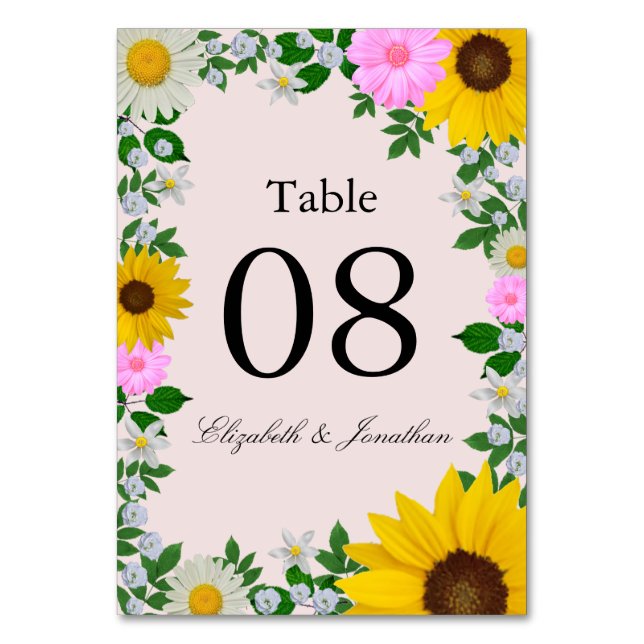 Numéro De Table Mariage floral rustique Tournesol Daisy (Par défaut)