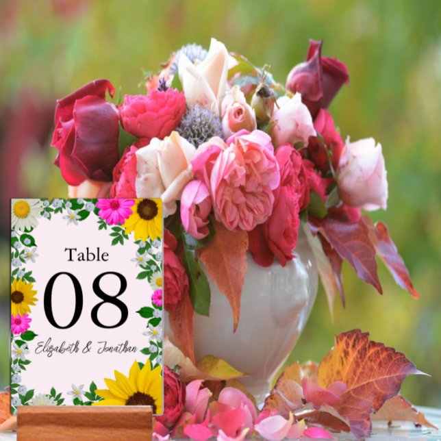 Numéro De Table Mariage floral rustique Tournesol Daisy (Créateur téléchargé)