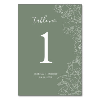 Numéro De Table Mariage Floral Vert Sage moderne