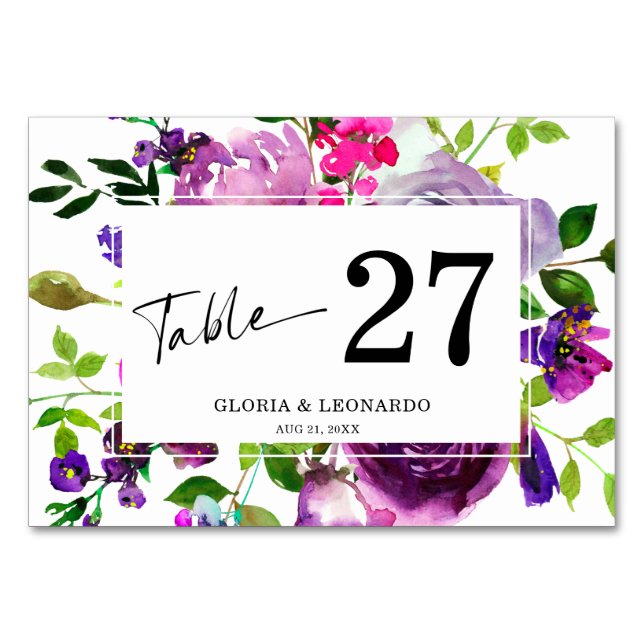 Numéro De Table Mariage floral violet romantique Numéro de tableau (Devant)
