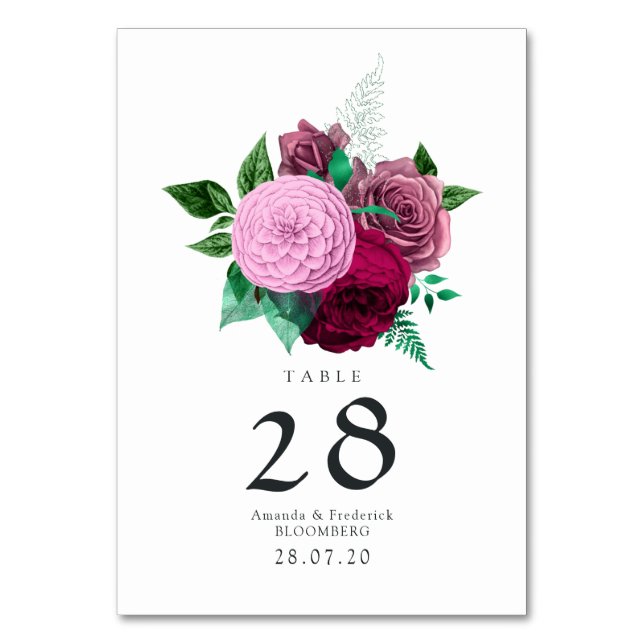 Numéro De Table Mariage floral Viva Magenta (Par défaut)
