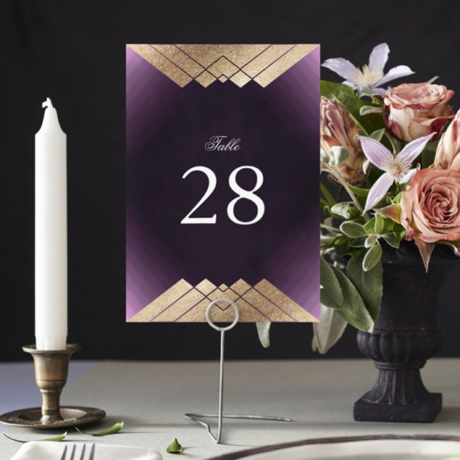 Numéro De Table Mariage Gatsby d'or violet géométrique (Créateur téléchargé)