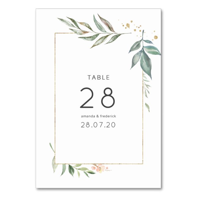 Numéro De Table Mariage géométrique à l'aquarelle avec verdure Sér (Par défaut)