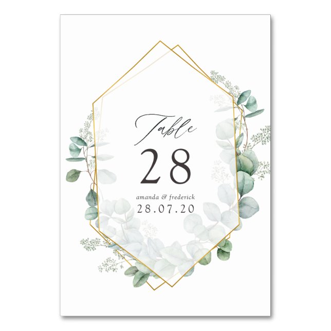 Numéro De Table Mariage géométrique à l'aquarelle Eucalyptus (Par défaut)