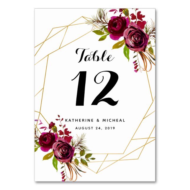 Numéro De Table Mariage géométrique de Bourgogne (Par défaut)