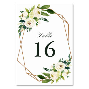 Numéro De Table Mariage géométrique fleuri blanc ivoire