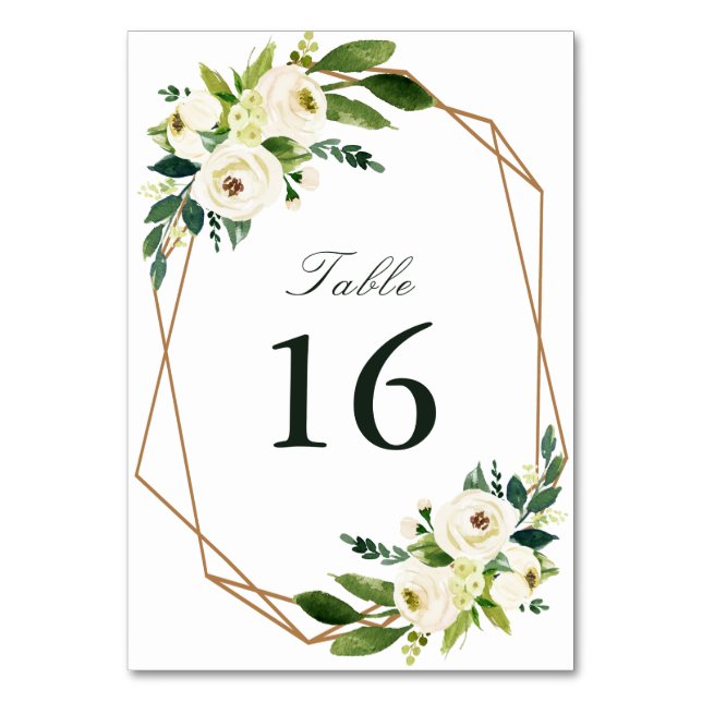 Numéro De Table Mariage géométrique fleuri blanc ivoire (Par défaut)
