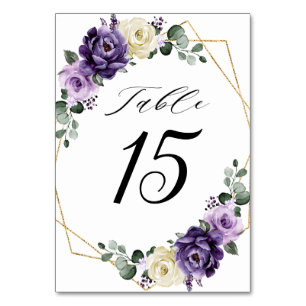Numéro De Table Mariage géométrique Floral Plum violet or ivoire