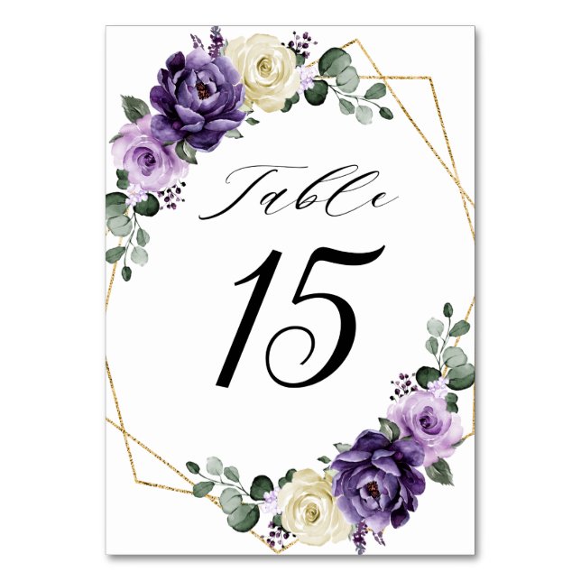 Numéro De Table Mariage géométrique Floral Plum violet or ivoire (Par défaut)