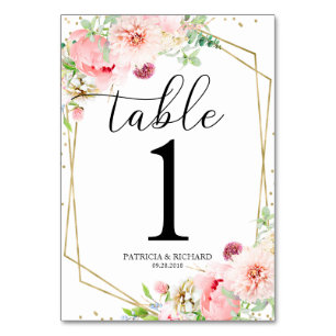 Numéro De Table Mariage Géométrique Floral Rose Élégant