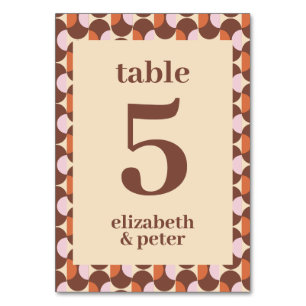 Numéro De Table Mariage géométrique les années 70 rétro Brown supe