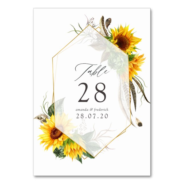 Numéro De Table Mariage géométrique rustique tournesol aquarelle (Par défaut)