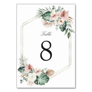 Numéro De Table Mariage géométrique Tropical Palm Floral Blush Gol