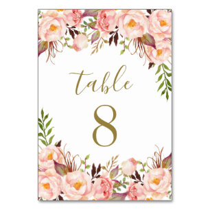 Numéro De Table Mariage Gold Blush Pink Peony Numéro de tableau Ca