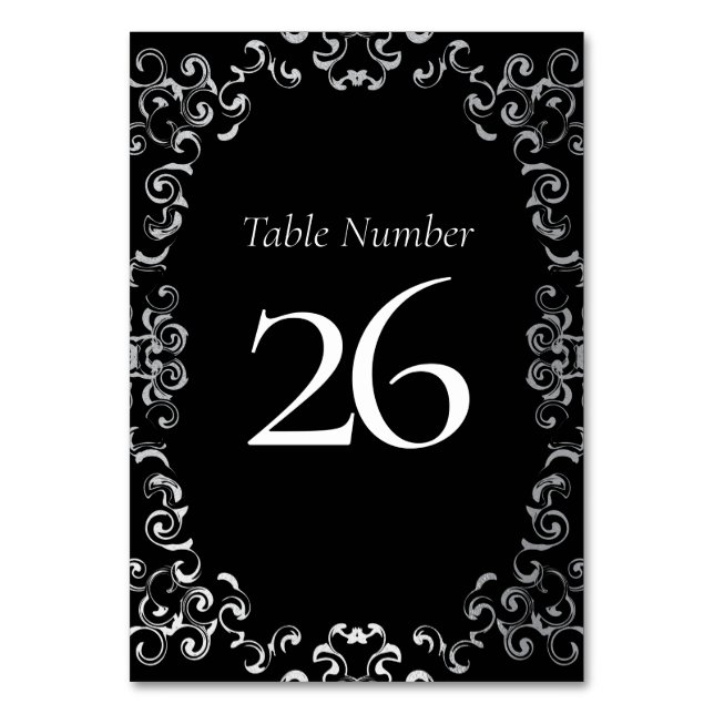 Numéro De Table Mariage gothique argenté et noir (Dos)