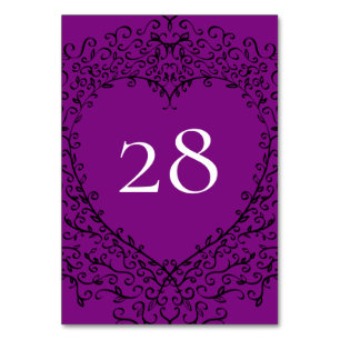 Numéro De Table Mariage gothique du coeur mauve et noir Numéro de 