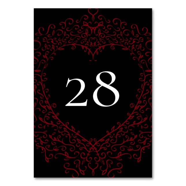 Numéro De Table Mariage gothique du coeur rouge et noir Numéro de  (Par défaut)