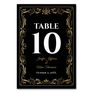 Numéro De Table Mariage gothique élégant noir et or