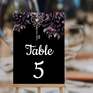 Numéro De Table Mariage gothique Floral noir foncé