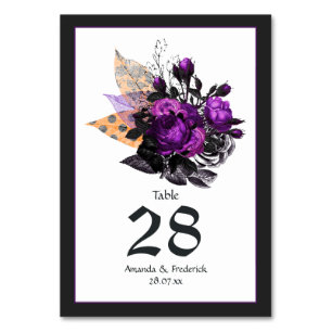 Numéro De Table Mariage gothique Shabby-Chic noir, violet et orang