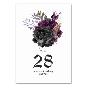 Numéro De Table Mariage gothique violet noir et or