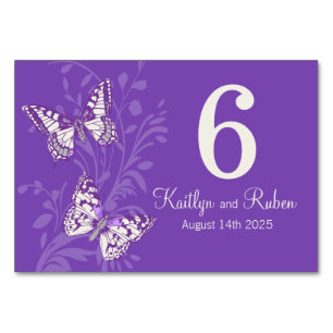 Numéro De Table Mariage graphique papillons nom date violet