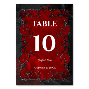 Numéro De Table Mariage Halloween gothique rouge foncé