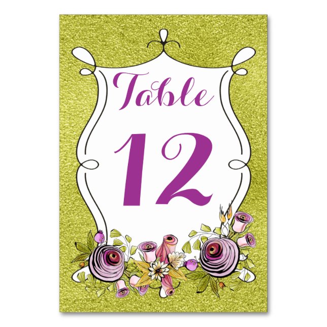 Numéro de table mariage, huile verte FAUX, Fleurs (Par défaut)