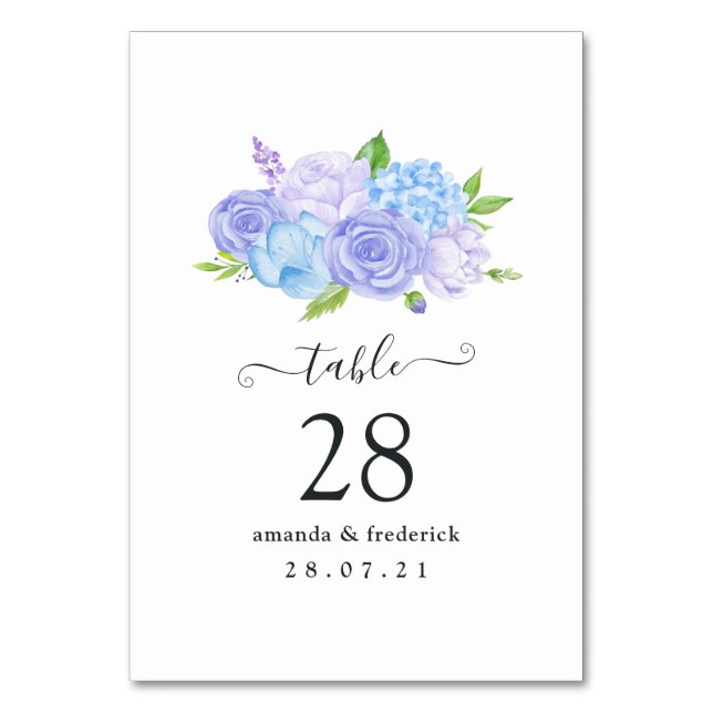 Numéro De Table Mariage Hydrangea Bleu et Lavande Clair (Par défaut)