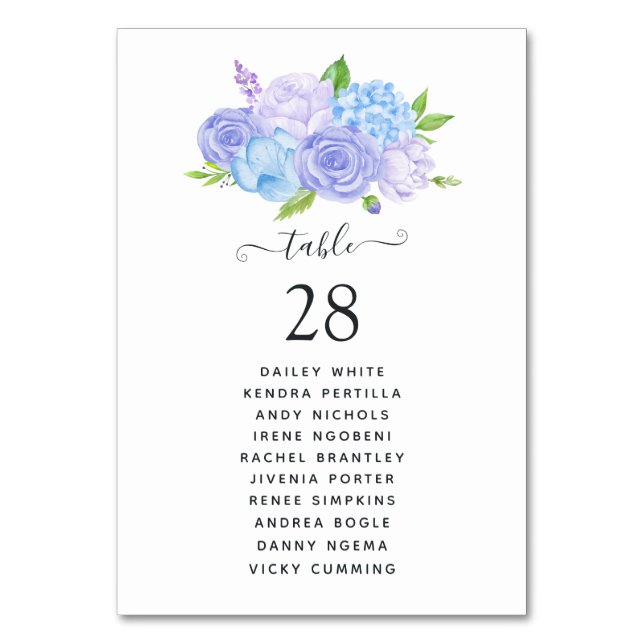 Numéro De Table Mariage Hydrangea Bleu et Lavande Clair (Par défaut)
