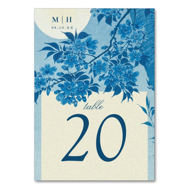 Numéro De Table Mariage japonais antique en fleurs de cerisier ble (Par défaut)