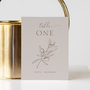 Numéro De Table Mariage Light Taupe Olive   Élégant Minimaliste