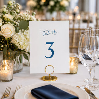 Numéro De Table Mariage Luxueux Minimaliste Bleu