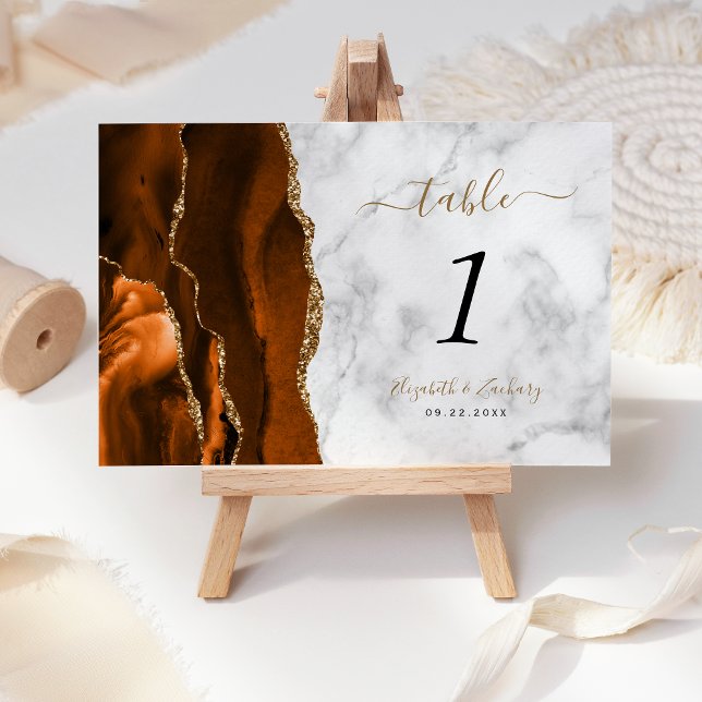 Numéro De Table Mariage Marbre Agate Or Doré Brûlé (Créateur téléchargé)