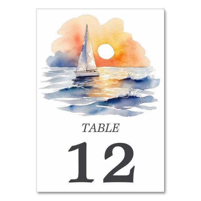 Numéro De Table Mariage marin de l'aquarelle Sunset Seascape (Par défaut)
