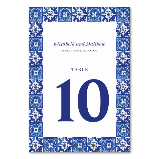 Numéro De Table Mariage méditerranéen bleu moderne (Par défaut)