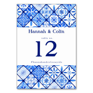 Numéro De Table Mariage méditerranéen moderne en carrelage bleu