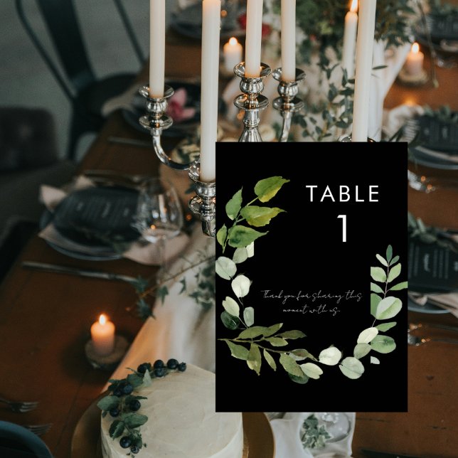 Numéro De Table Mariage Message de Feuillage Simple Noir (Créateur téléchargé)