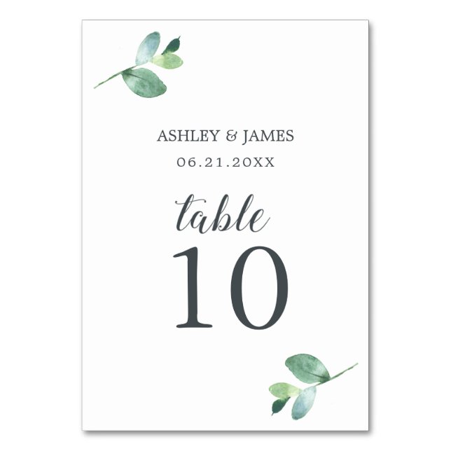 Numéro De Table Mariage minimal de feuillage Eucalyptus à script c (Par défaut)