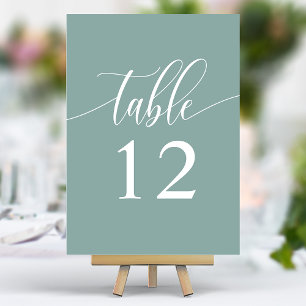 Numéro De Table Mariage Minimaliste Calligraphie Teal Poussiéreux
