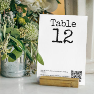 Numéro De Table Mariage minimaliste de machine à écrire avec code 