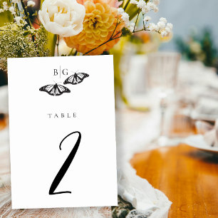 Numéro De Table Mariage minimaliste de papillon noir blanc