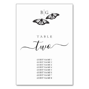Numéro De Table Mariage minimaliste de papillon noir blanc