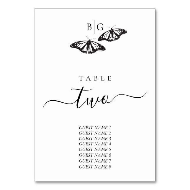 Numéro De Table Mariage minimaliste de papillon noir blanc (Par défaut)