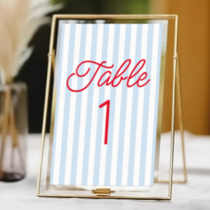 Numéro De Table Mariage Minimaliste Moderne Bleu Rayures Rouges