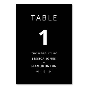 Numéro De Table Mariage minimaliste moderne élégant noir et blanc