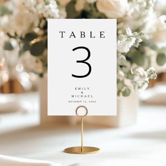 Numéro De Table Mariage Minimaliste Moderne Noir Et Blanc