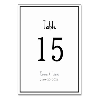 Numéro De Table Mariage Minimaliste Noir et Blanc