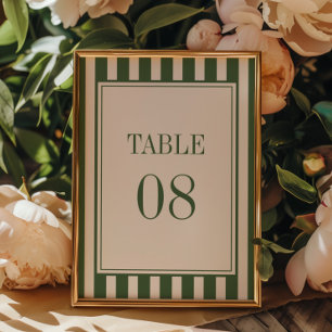 Numéro De Table Mariage minimaliste rayé vert olive foncé